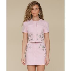 Avec Les Filles Women's Rhinestone-Trim Cropped Top - Ballerina XL NWT